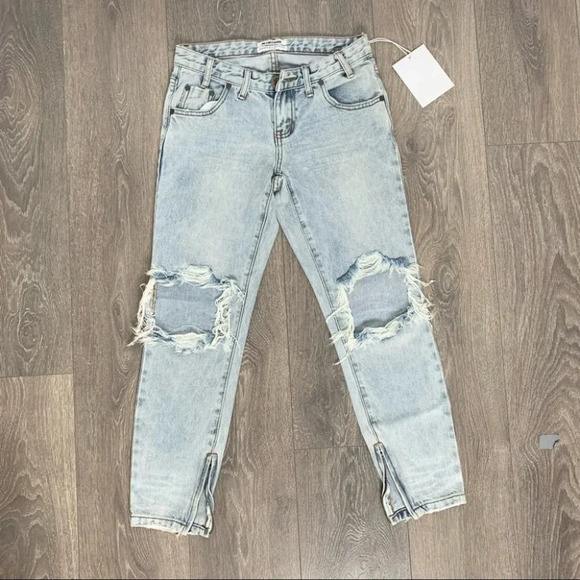 One Teaspoon Freebirds Skinny Jeans Straight Leg low  rise distressed light wash - Picture 5 of 16